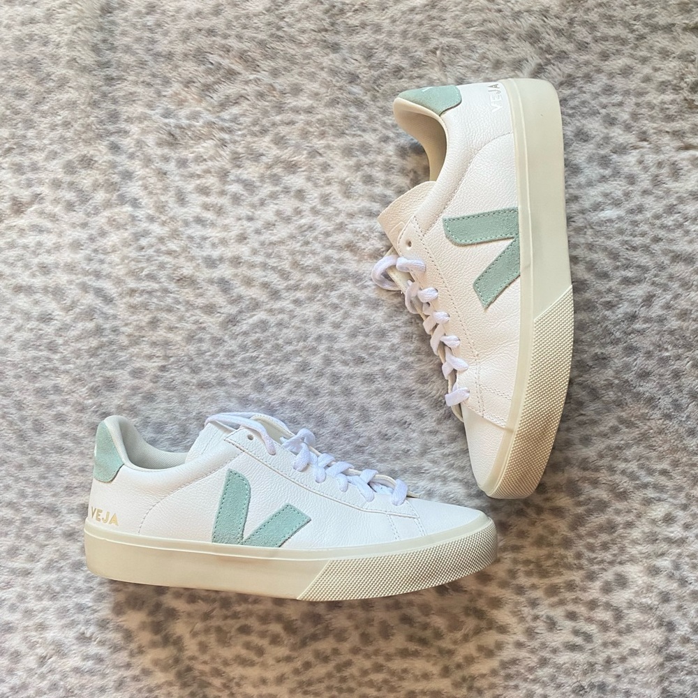 Veja Women's White and Green Sneakers